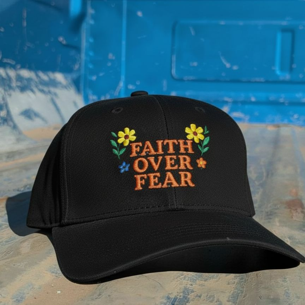 Faith Over Fear Dad Cap | Floral Embroidered Faith Hat